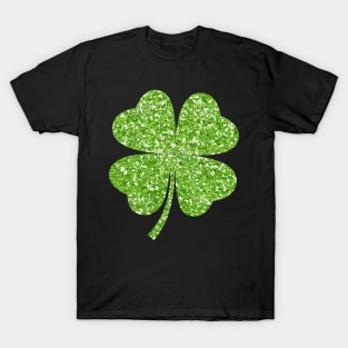 St Patricks Day, Green Faux Glitter 4 Leaf Clover T-Shirt